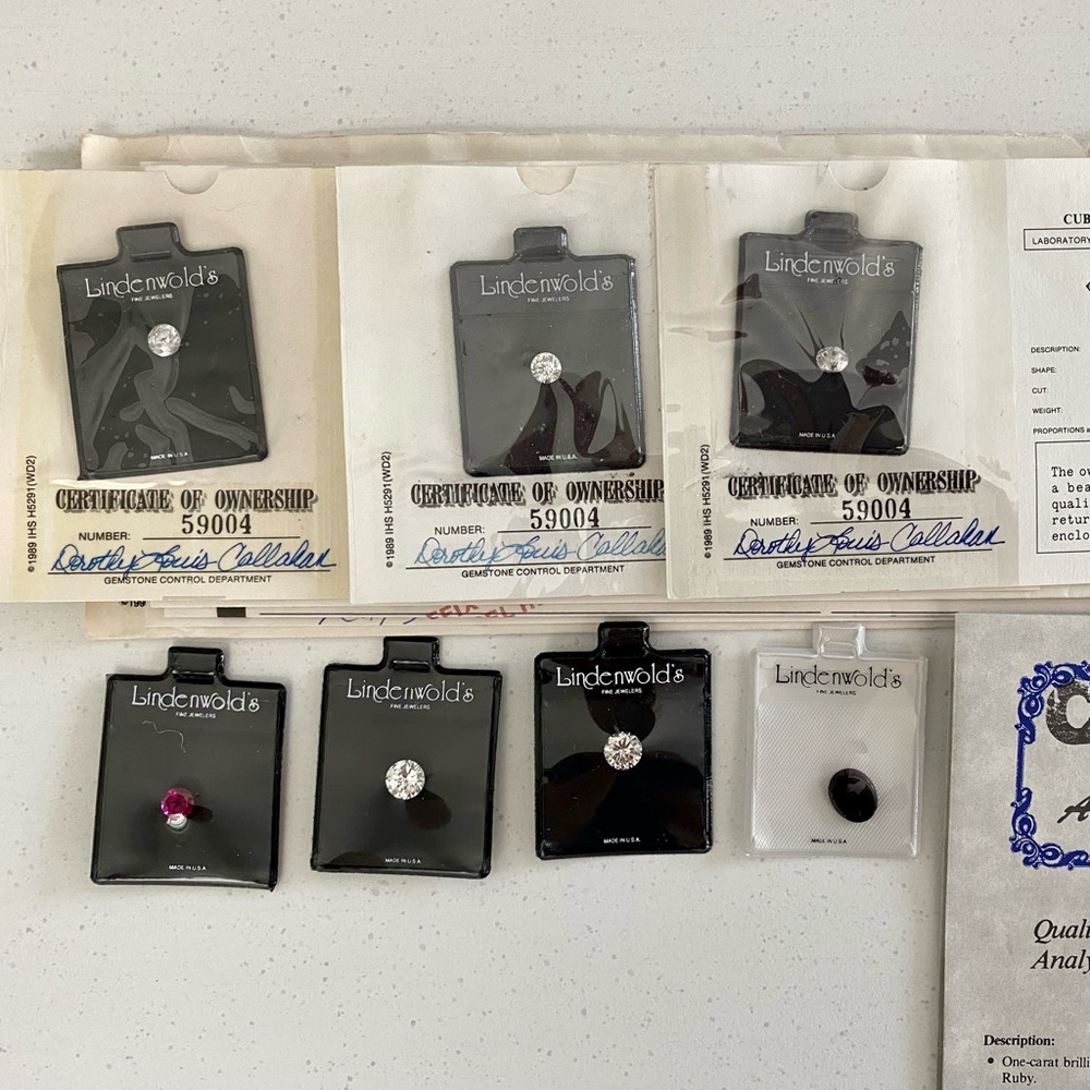 Lindenwold vintage cubic zirconia diamonds, ruby and black oval gem. 1& 2 carat